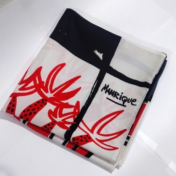 Cesar Manrique Art Scarf – Grey, Red, Black & White Fire Mountain Cactus 33.5x35 - Picture 3 of 11